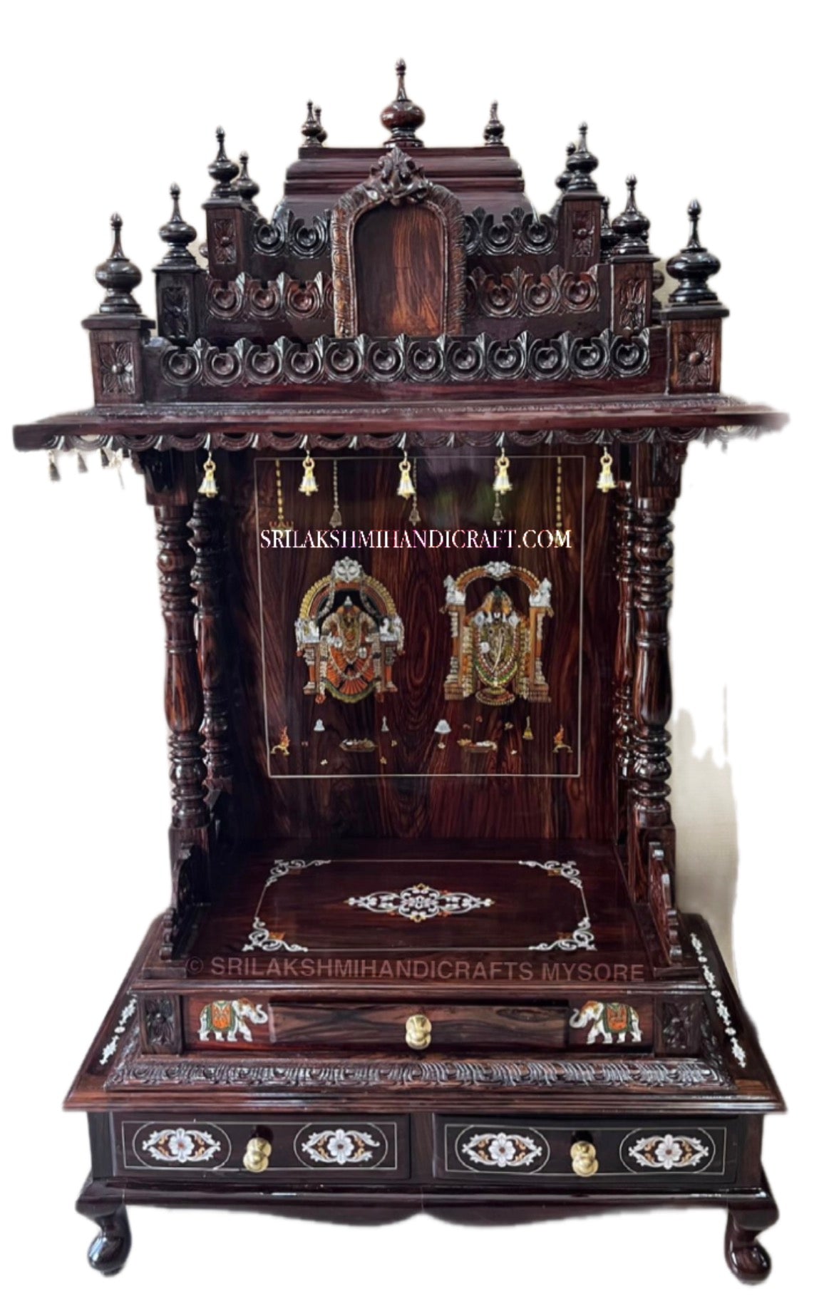 Rosewood Inlaid and Carved Mantap (Pooja Mandir)