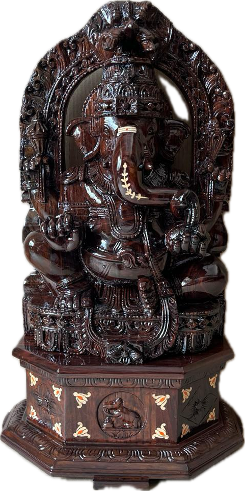 Handcrafted Rosewood Ganesha - Intricately Carved & Inlaid Sculpture