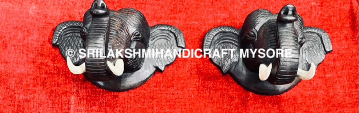 Rosewood Skin Elephant Head - Trunk Up & Down