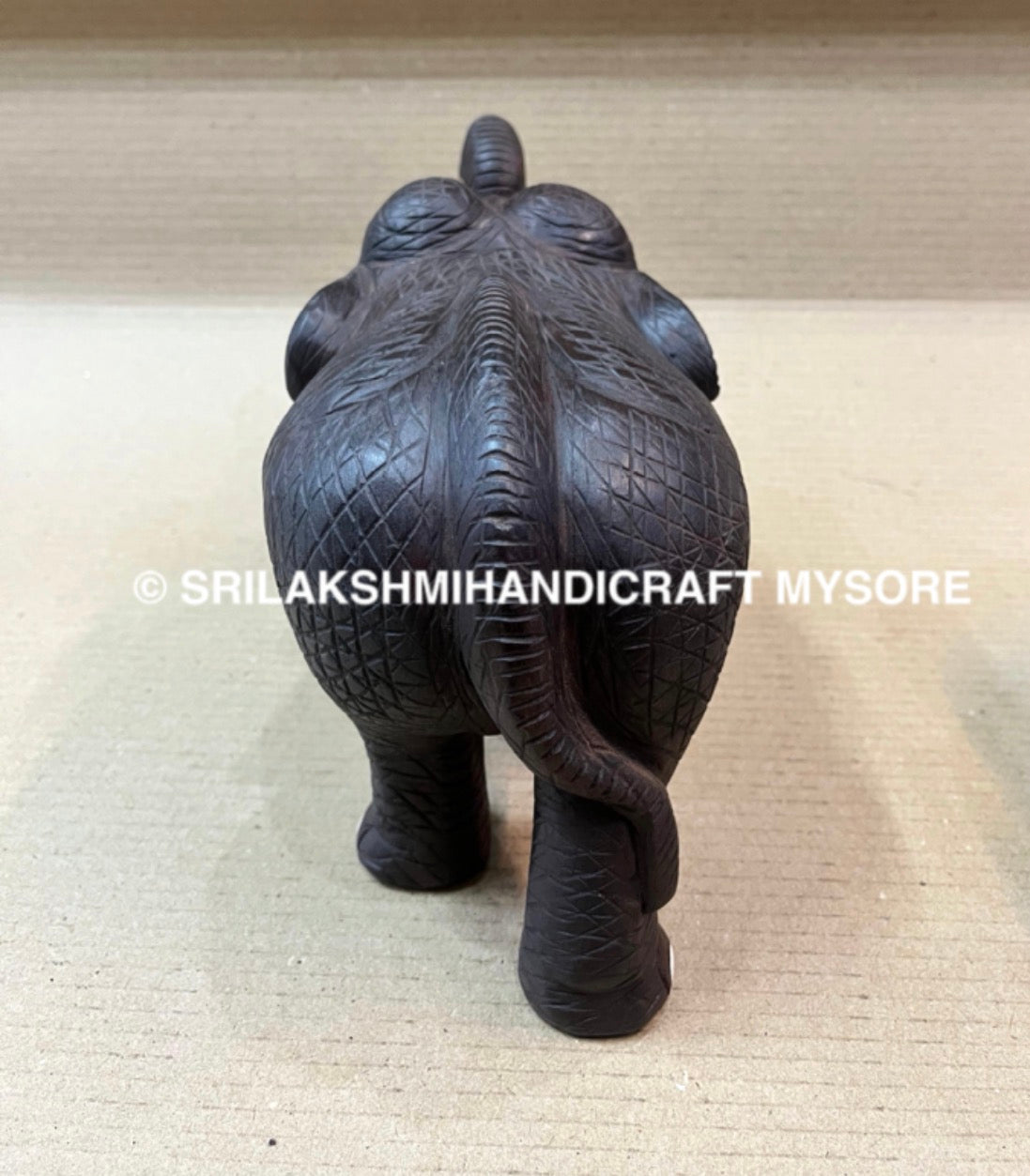 Rosewood Skin Elephant - Carved - Trunk Up