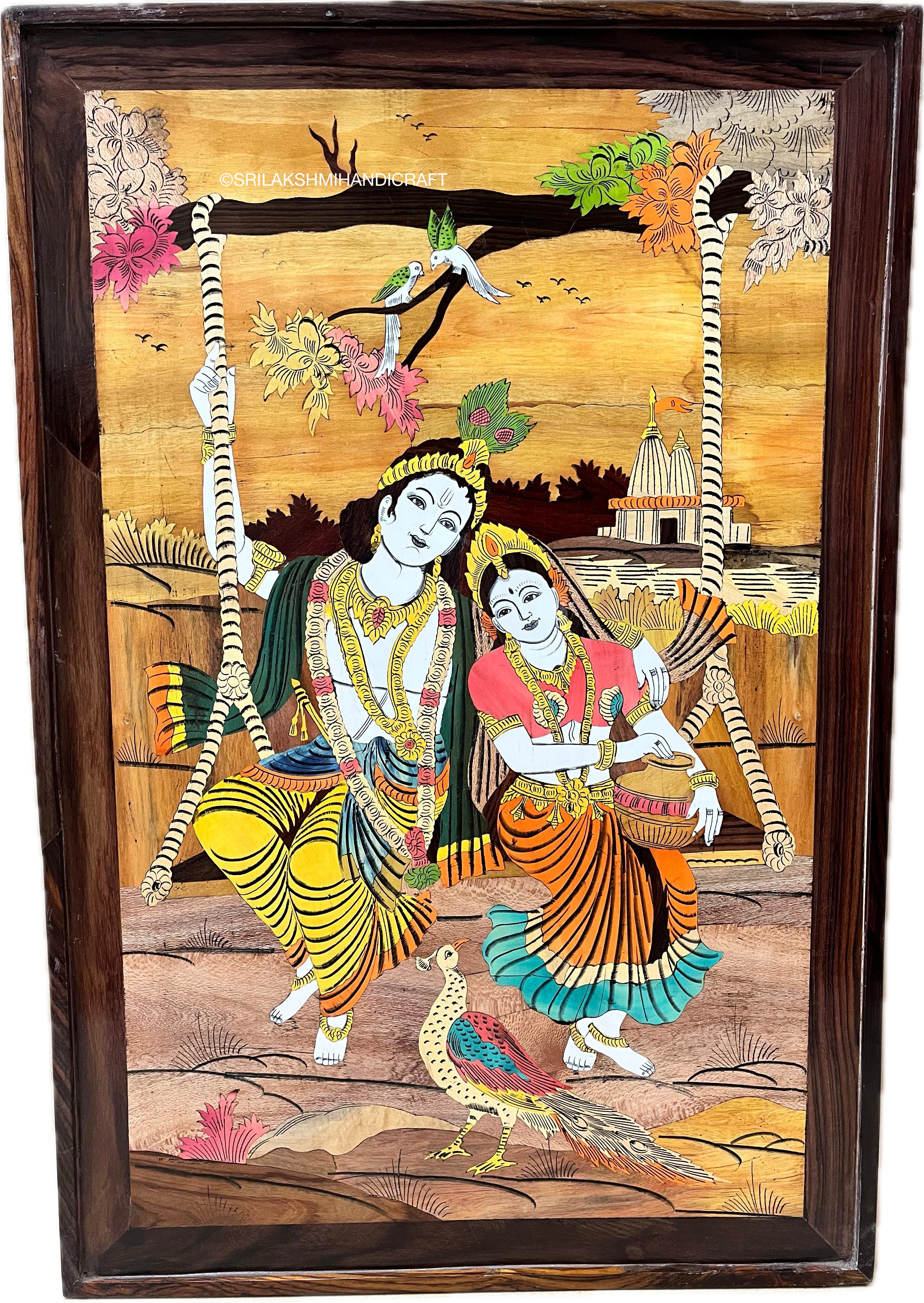 Rosewood Inlay Radha Krishna Jula Panel – 2'×3'