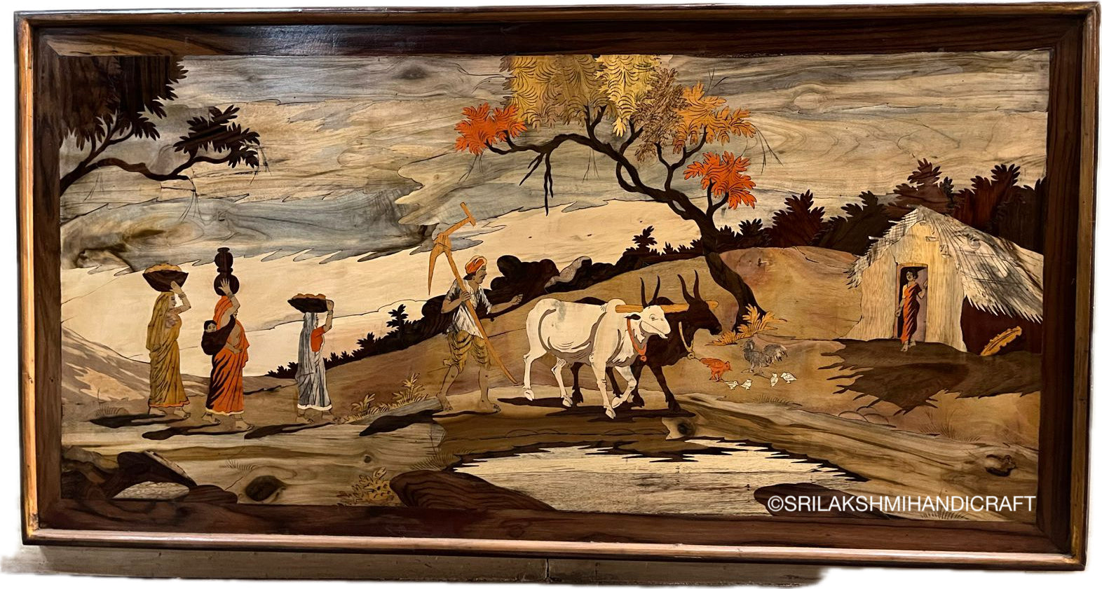 Rosewood Inlay Village Scenery Panel – 3'×2'