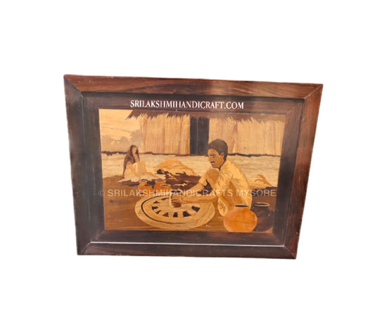 Natural Wood Inlay Art Panel - Pottery