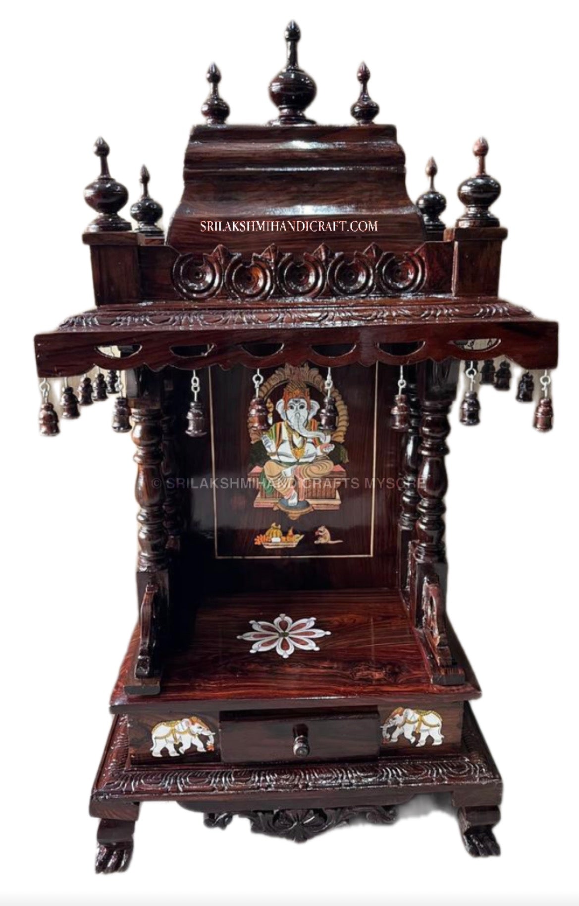 Rosewood Ganesha Mantap - Inlay and Carving (Pooja Mandir)