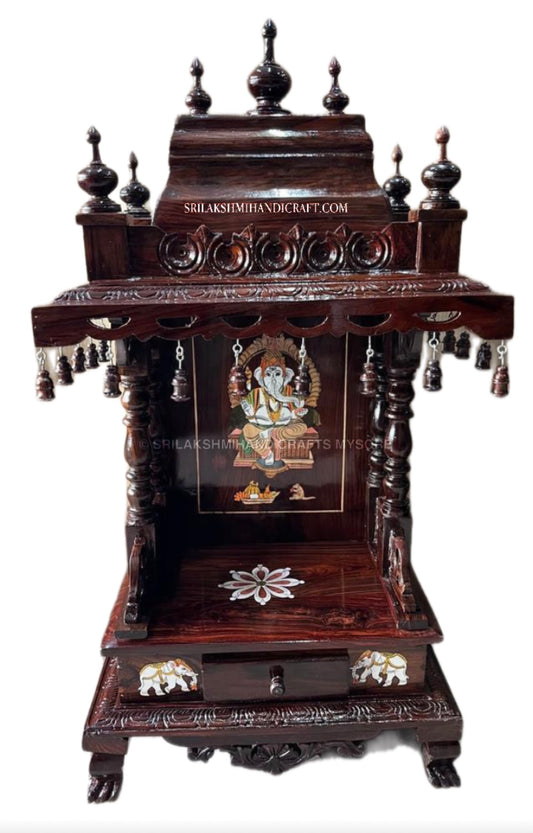 Rosewood Ganesha Mantap - Inlay and Carving (Pooja Mandir)