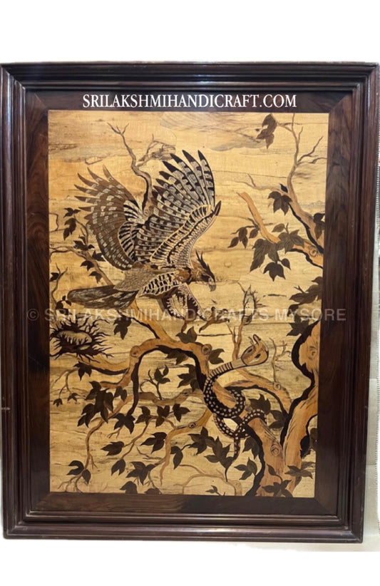 Rosewood Inlay Eagle and Snake Panel with Frame - Wildlife Wall Art