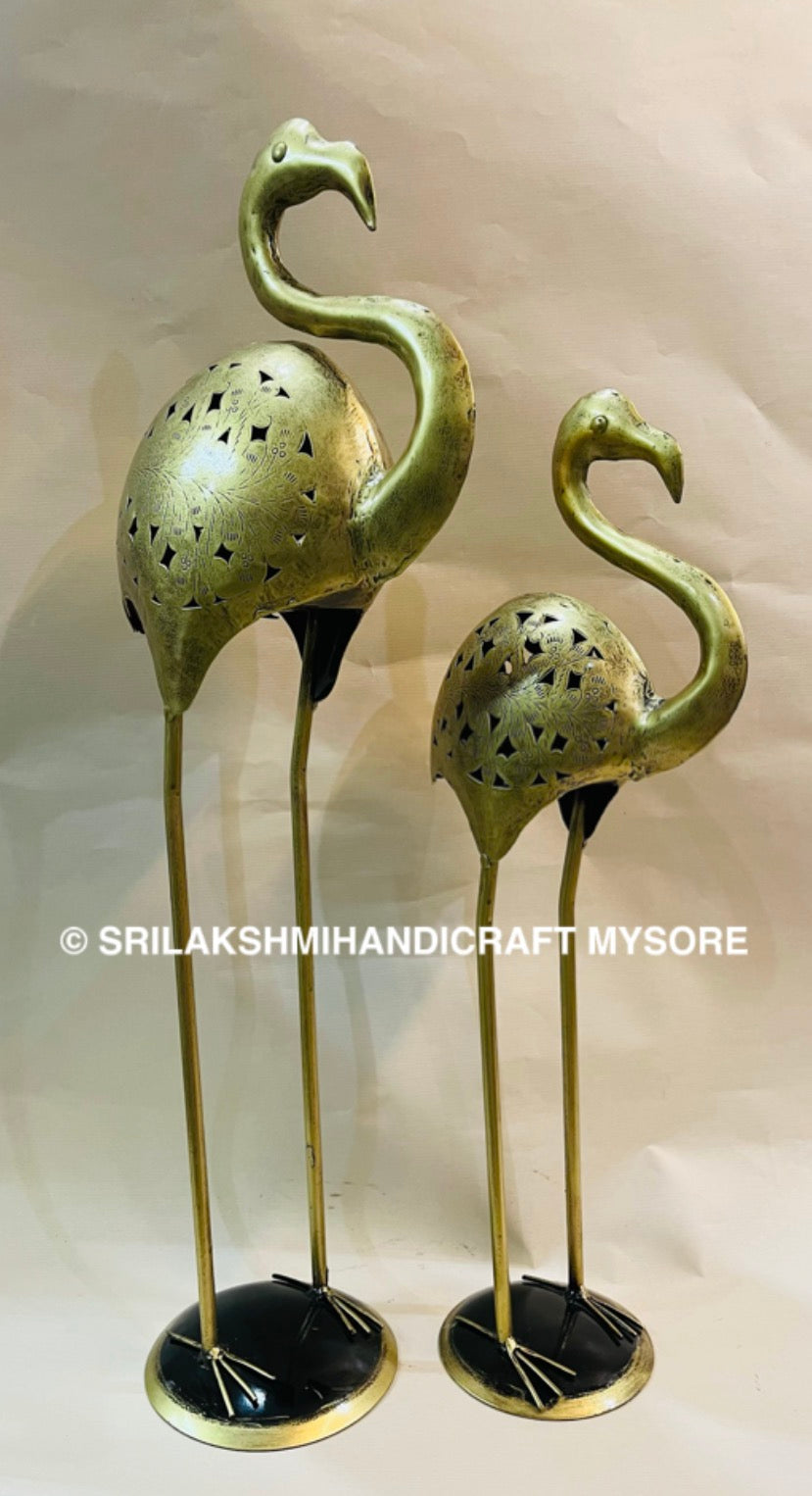 Metal Bagula Showpiece Set - Brass Crane Sculpture Pair
