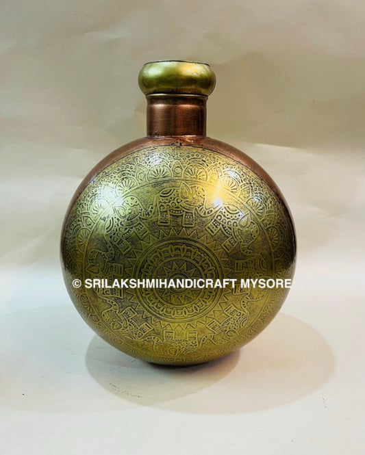 Metal Acid Etching Peacock Kudiya - Decorative Brass Bottle