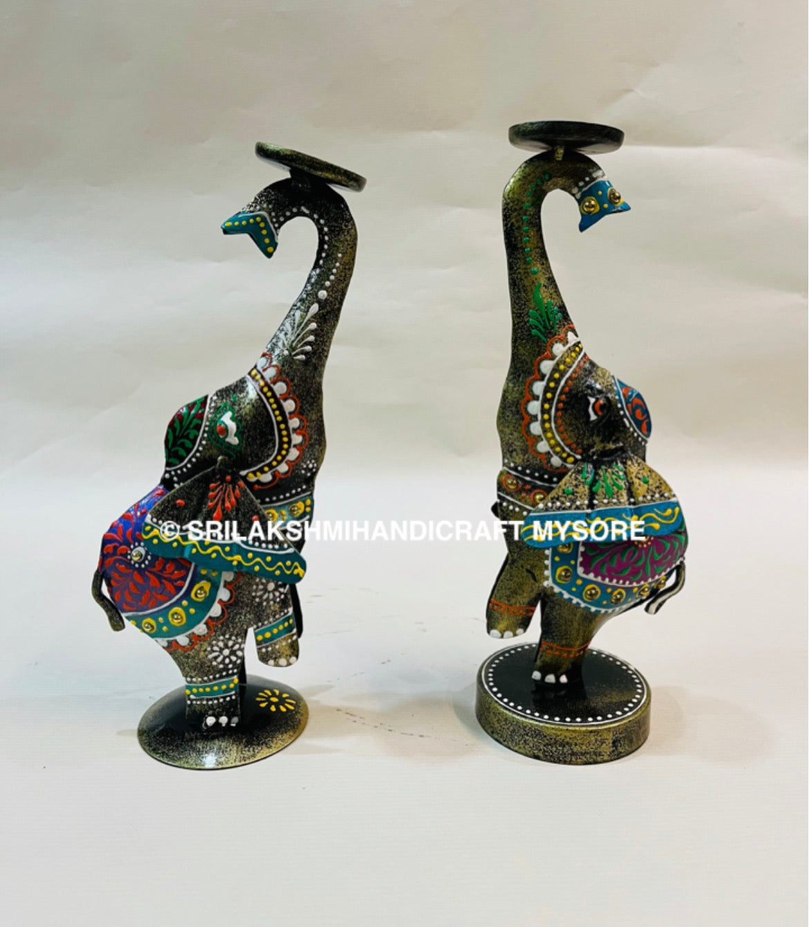 Metal Circus Elephant Candle Holder - Hand-Painted with Light