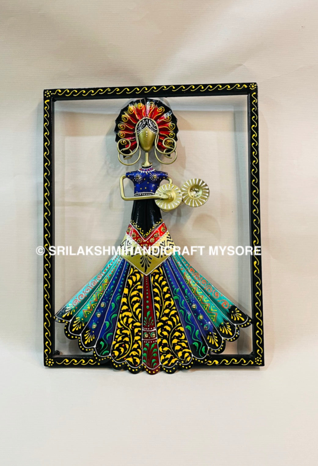Metal Indothai Lady Frame - Hand-Painted Wall Art